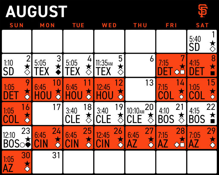 Giants games August