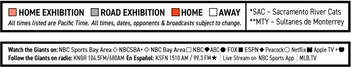 Giants games calendar key